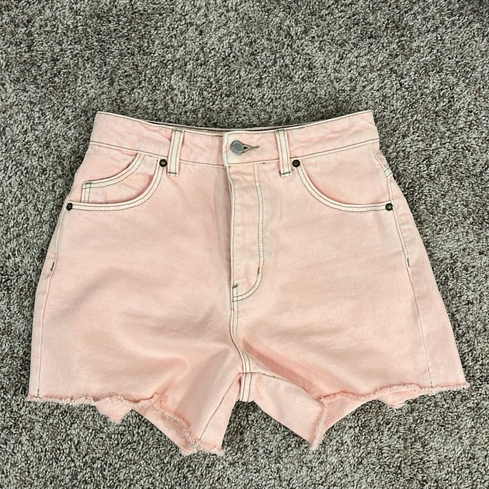 Pink high waisted denim shorts